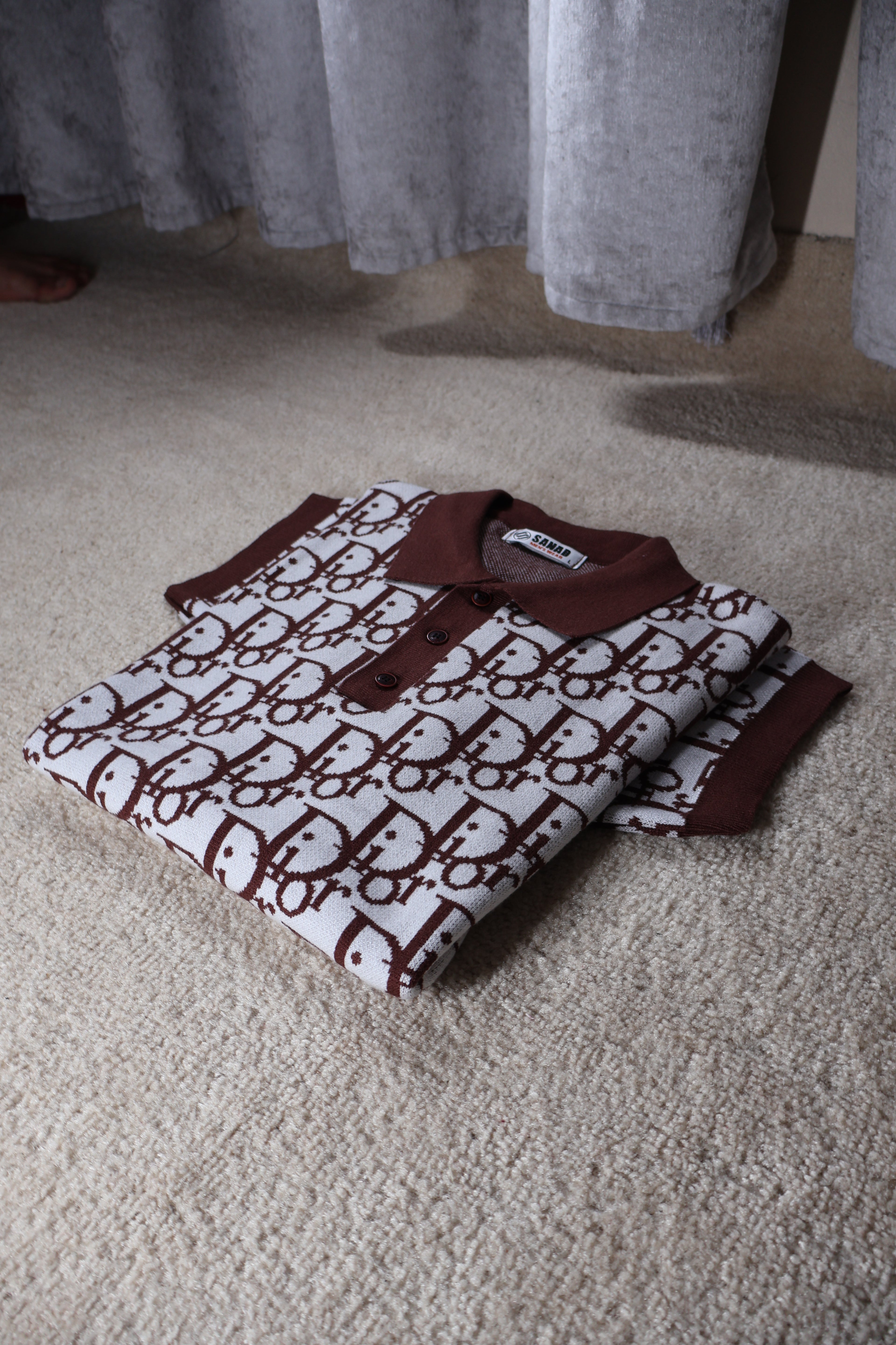 Dior-Style Monogram Knitted Polo Shirt