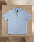 Dior-Style Monogram Textured Sky Blue Polo Shirt