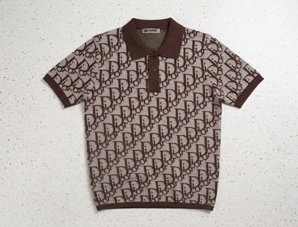 Dior-Style Monogram Knitted Polo Shirt