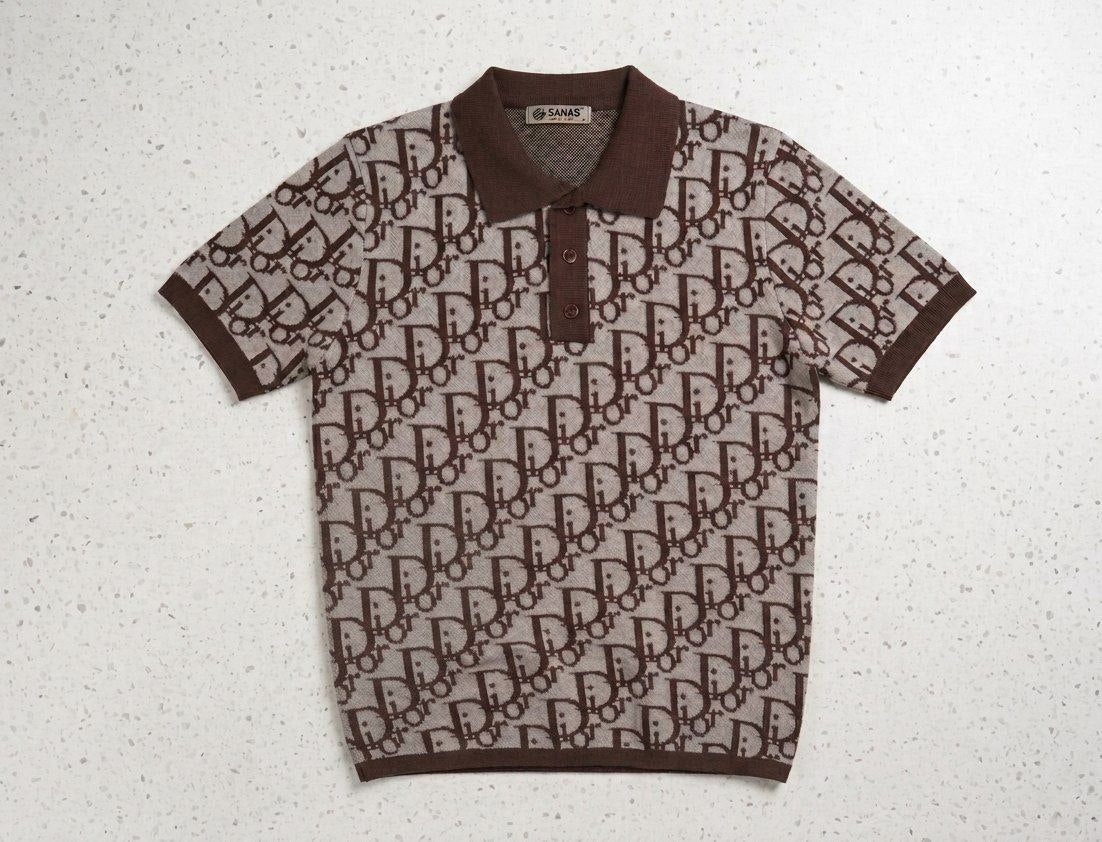 Dior-Style Monogram Knitted Polo Shirt